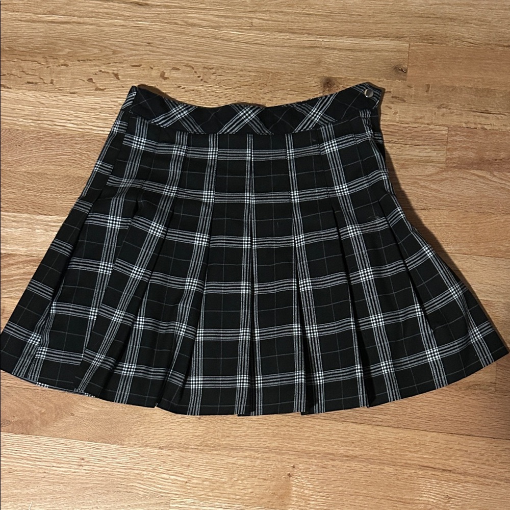 Divided Black and White Plaid Skater Skirt